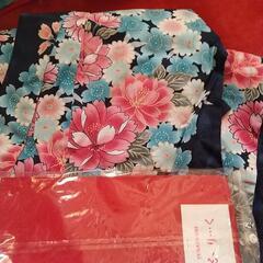 大柄花柄ユカタ   赤の帯つき