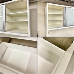 W 15420  松田家具 ２枚ガラス扉 キッチンボード ソフトクローズ   ◆大阪市内・東大阪市他 5,000円以上ご購入で無料配達いたします！◆ ※京都・高槻・枚方方面◆神戸・西宮・尼崎方面◆奈良方面、大阪南部方面　それぞれ条件付き無料配送あり！            の画像