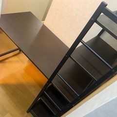 【0円】棚付き机 収納 茶色の画像