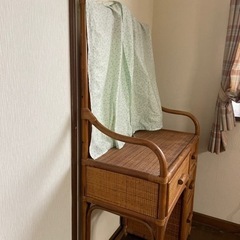ラタンドレッサー 化粧台 籐家具 古家具 ヴィンテージ　昭和レトロの画像