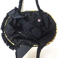 Lara&Heat ララ＆ハート グログランリボンかごバッグ 籠バッグ　カゴバッグ　ブラック　黒　リボンデザイン　夏　ハートチャームの画像