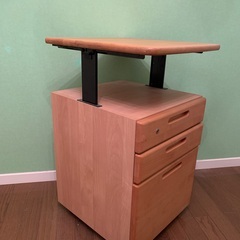 HOTTA WOODY 堀田木工所 天然木国産 学習デスク100cm幅＆昇降式三段ワゴンアールチェスト セット 20,000円の画像