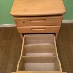 HOTTA WOODY 堀田木工所 天然木国産 学習デスク100cm幅＆昇降式三段ワゴンアールチェスト セット 20,000円の画像