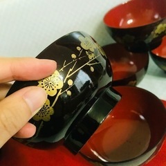 椀　汁椀 漆器 和食器 漆 吸物椀 漆芸　赤 商品名: 昭和時代レトロ漆芸汁椀の画像