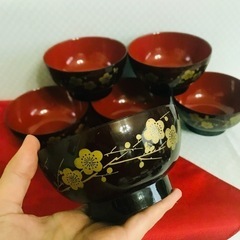 椀　汁椀 漆器 和食器 漆 吸物椀 漆芸　赤 商品名: 昭和時代レトロ漆芸汁椀の画像