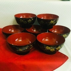 椀　汁椀 漆器 和食器 漆 吸物椀 漆芸　赤 商品名: 昭和時代レトロ漆芸汁椀の画像