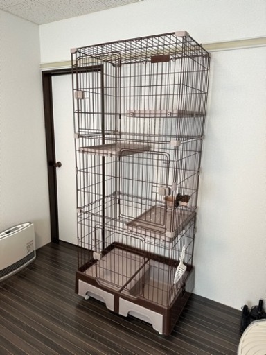 キャットゲージ　猫　ケージ　3段　ブラウン　檻