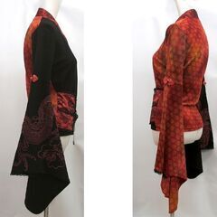 キューティーフラッシュ チュニック 着物風 長袖 袖付き　龍 黒赤 和柄 トップス 編み上げ　古着 和風　☆ PayPay(ペイペイ)決済可能 ☆ 札幌市 豊平区 平岸 平岸店 キューティーフラッシュ チュニック 着物風 長袖 袖付き 龍 黒赤 和柄