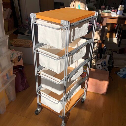 無印良品 MUJI スチールユニットシェルフ 帆布 バスケット セット  幅27cm×奥行40cm×高さ88cm　キャスター付き