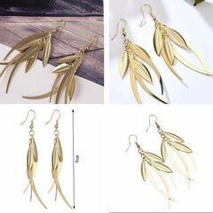 リーフ型フリンジピアス（新品）ゴールドの画像