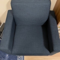 1人掛けソファ 青 収納付き