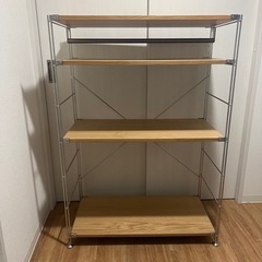 ステンレスユニットシェルフ・オーク材棚セット・ワイド・中幅８６×奥行４１×高さ１２０ｃｍ