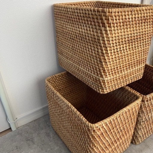 【お譲り先決定】3点セット 無印良品 重なるラタン 収納バスケット 特大