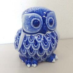 ふくろうの置物 縁起物 藍色 高さ21cm 陶器 不苦労 風水 インテリアグッズ オブジェ 和雑貨 札幌市 北区 屯田の画像