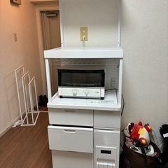 家具 収納家具 食器棚、キッチン収納　米びつ付き　トースター