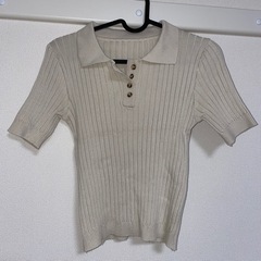 ベージュ リブ サマーニット ポロシャツ 5部袖 細見え 韓国フ...