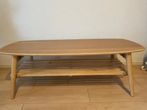 急募です！美品　棚付き折りたたみローテーブル(幅105センチ)