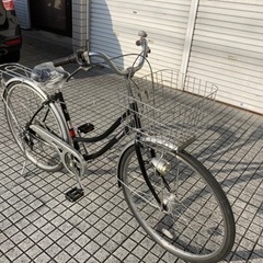 27インチ自転車】6段変速 LEDオートライト付 前後タイヤ、前カゴ