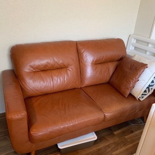 【お譲り先決定】皮革ソファ　ニトリ　ブラウン/ミドルブラウン