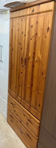 クローゼット ナチュラル家具 衣類収納 鏡付き No.464● ※現金、クレジット、ぺイペイ、スマホ決済対応※