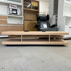 【超美品‼️】北欧風♪ 160cm幅ローボード テレビ台 収納家具 格子デザイン 木目調ライトブラウン♪の画像
