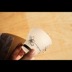 ガラスのティーカップセット（カップ×２個＋コースター×２枚）の画像