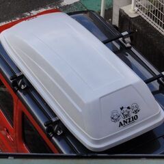 inno ルーフボックス BR602 白 中古 左開き ルーフBOX 小型車、軽自動車用 ガルパンステッカー アンツィオの画像