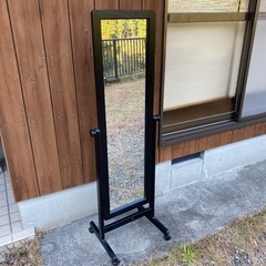 スタンドミラー　角形　ブラック　木製　大型　黒　長方形　姿見