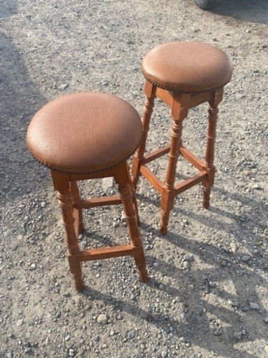 アンティーク調　スツール　ペア　ブラウン　丸椅子　木製　洋風　カウンター椅子