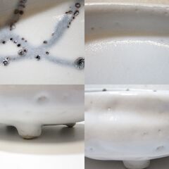 未使用☆花器？陶器製 脚あり 貫入(ひび割れ模様) 詳細不明の画像