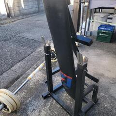 折り畳み式ベンチプレス台  ベンチバー  ダンベルバー   ウエイト一式  大至急引き取り限定の画像