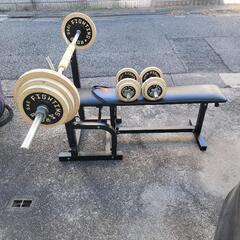 折り畳み式ベンチプレス台  ベンチバー  ダンベルバー   ウエイト一式  大至急引き取り限定の画像