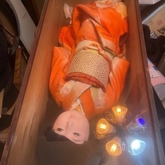 優美　市松人形　戦前？70cm弱　人毛？　ガラス目？　ガラス木箱...