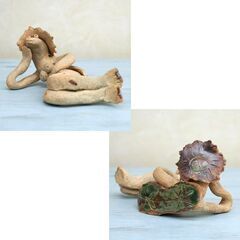 河童 素焼き 置物 3体セット ミニサイズ かっぱ 陶器 親子 カッパ インテリア オブジェ 縁起物 札幌市 清田区 平岡の画像