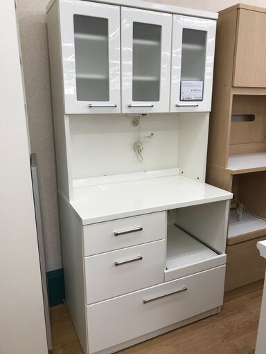 ★ジモティ割あり★  レンジボード ホワイト H181×W89×D55 クリーニング済み KJ4096