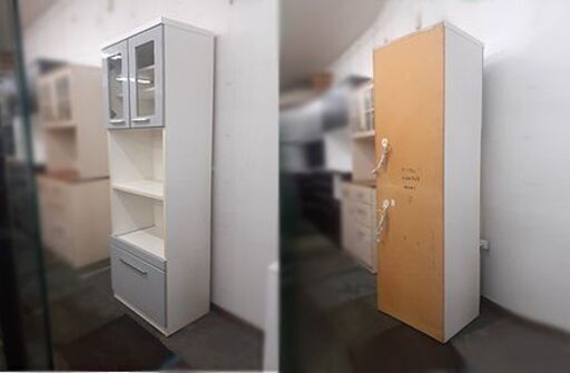 札幌【スリム レンジボード】幅59cm コンセント×4 電源コード×2 ホワイト系色 バイカラー 家電ボード 食器棚 キッチン家具 キ
