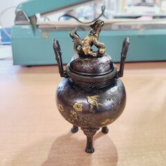 【愛品館 市原店】玉型獅子蓋青銅香炉 大峰作