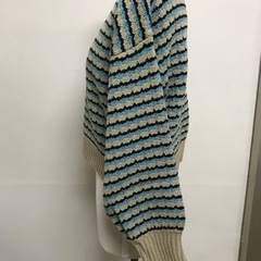 ☆値下げ☆N2401-217 ems ショート丈ニット マルチボーダー ブルー/ライトブルー/ベージュ サイズFの画像
