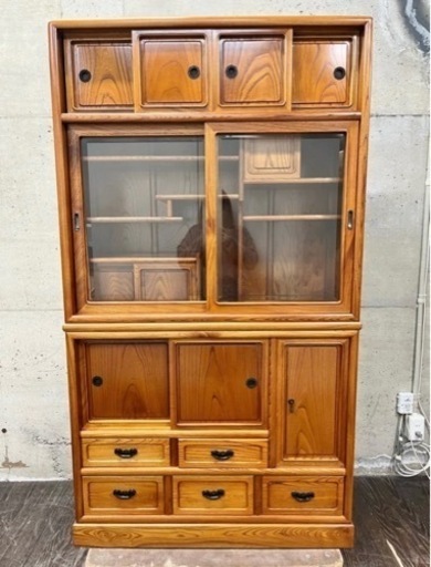 展示品 けやき 欅 総無垢 高級家具 食器棚 茶箪笥 箪笥 タンス 収納棚 書斎棚 書棚