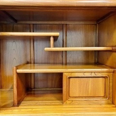 展示品 けやき 欅 総無垢 高級家具 食器棚 茶箪笥 箪笥 タンス 収納棚 書斎棚 書棚 本棚 の画像