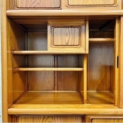 展示品 けやき 欅 総無垢 高級家具 食器棚 茶箪笥 箪笥 タンス 収納棚 書斎棚 書棚 本棚 の画像