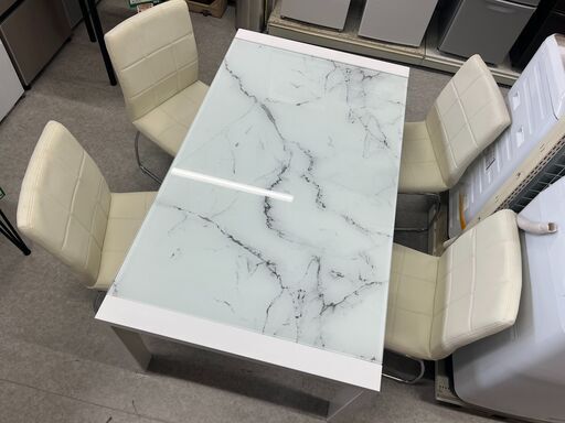 【ジ060】伸長式 ガラスダイニングセット　イス４脚