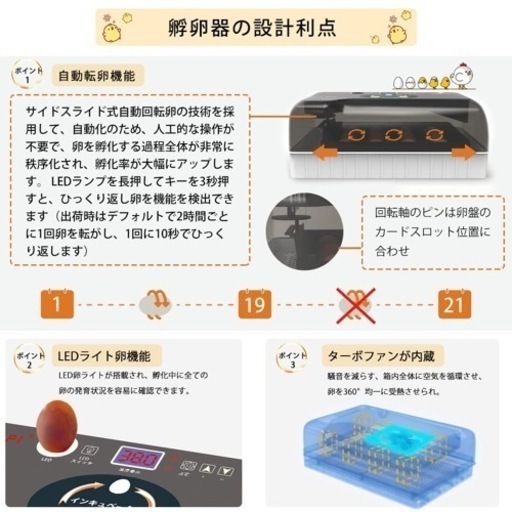 自動孵化器⭐️インキュベーター 孵卵器 自動転卵 多種類 湿度保持