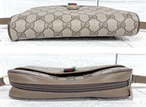 希少 GUCCI グッチ シャリーライン ショルダーバッグ オールドグッチ GG柄 PCV×レザー ブラウン系 [粉ふき、傷みあり] 