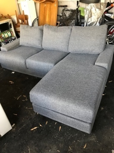 ニトリ 3人掛け カウチソファ I字 布張り グレー