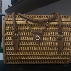 美品 昭和レトロ 編みかご 手提げバック 籐製バスケット トート...