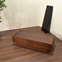 【ヤ取終了6/5】≪zyt1246ジ≫ ARMONIA/アルモニア センターテーブル LUSSY 幅110cm奥行50cm ガラス天板 ルーバー風デザイン 引出付 51015-07+の画像