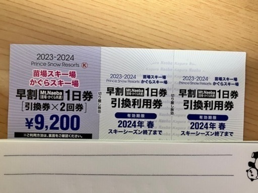 1日リフト券２枚【かぐらスキー場or苗場スキー場】