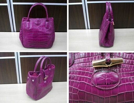 ロンシャン LONGCHAMP クロコダイル 型押し ハンドバッグ 紫　パープル レザー 本革 トートバッグ USED 苫小牧西