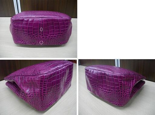 ロンシャン LONGCHAMP クロコダイル 型押し ハンドバッグ 紫　パープル レザー 本革 トートバッグ USED 苫小牧西